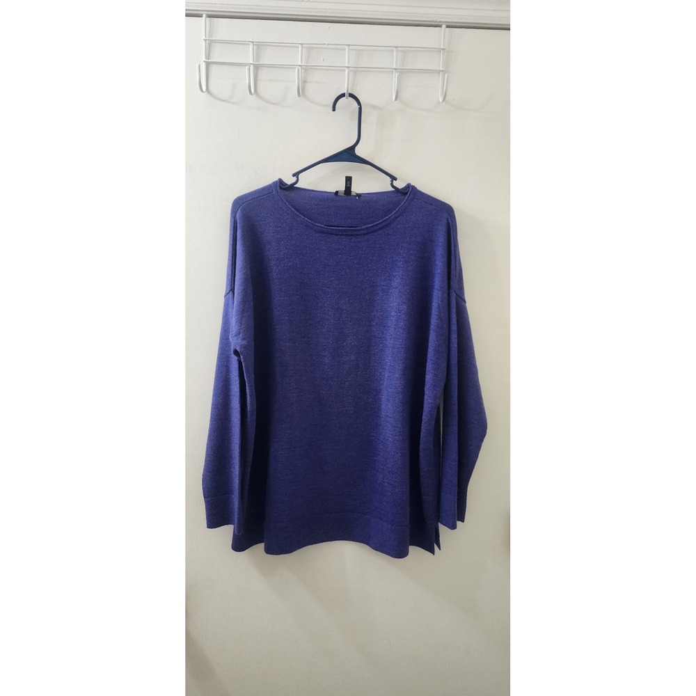 Eileen Fisher Petite Purple 100% Merino Wool Boxy Crewneck Sweater PL